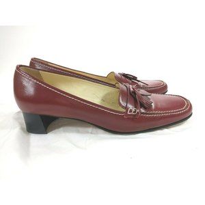 ANN TAYLOR Red Leather Kiltie Block Heels 9 M